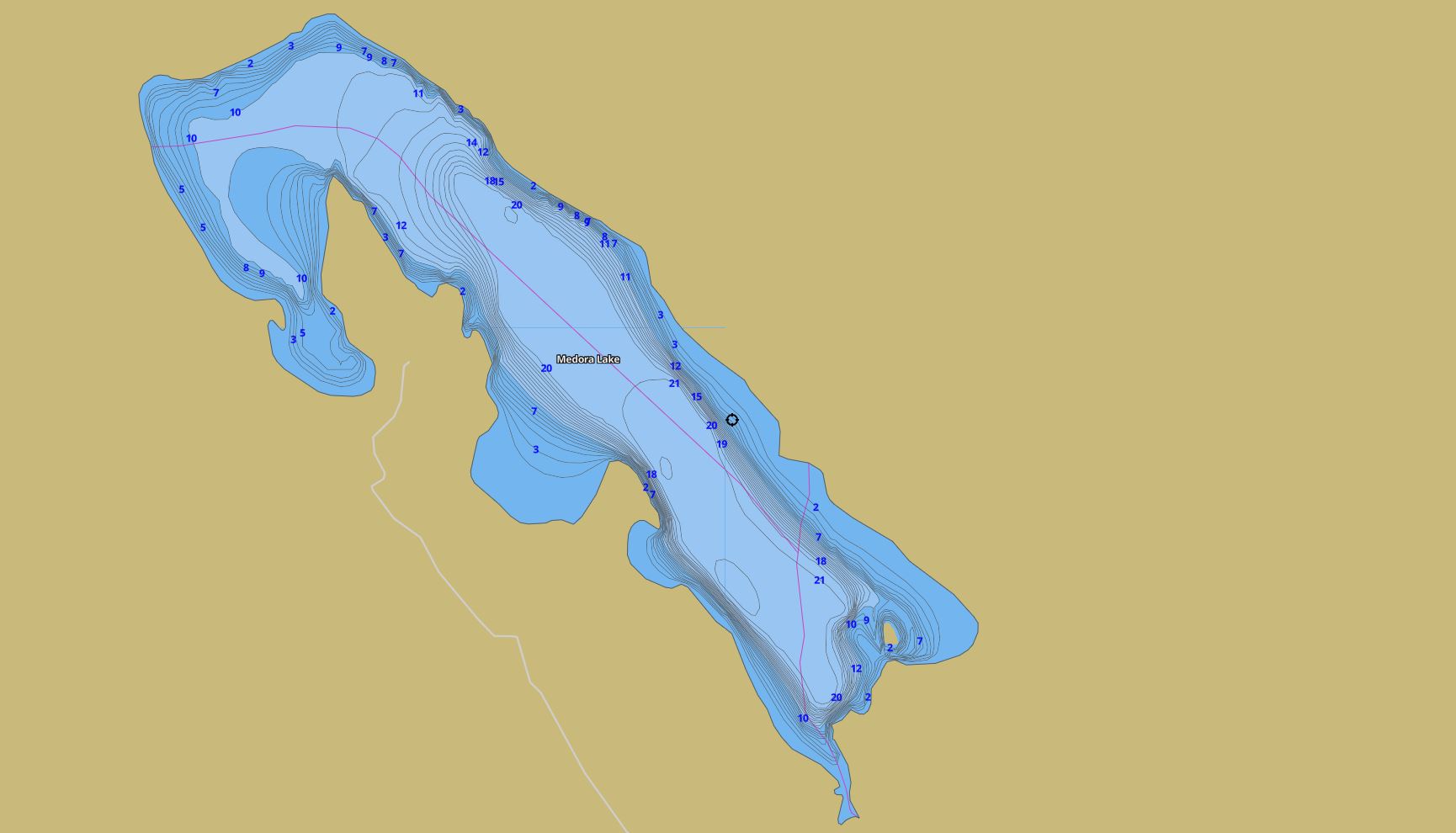 Contour Map of Medora Lake in Municipality of Muskoka Lakes and the District of Muskoka